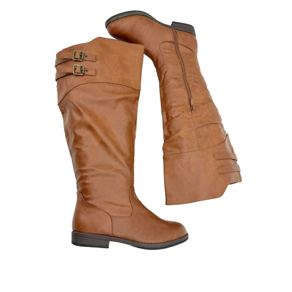 BRINLEY CO.Wide-Calf Knee-High Double-Buckle Riding Faux Leather Boots Size 8 - Picture 9 of 12
